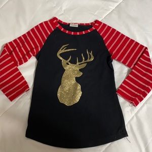 Size 6 deer shirt- red/ white striped